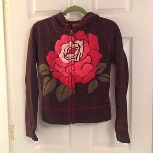 Lucky Brand Brown and Red Rose Hoodie
